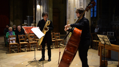 photo of saxophone and double bass duo